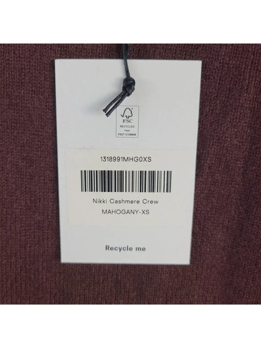 NEW Reformation Nikki Crewneck Cashmere Sweater In Mahogany Sz XS - Picture 4 of 8
